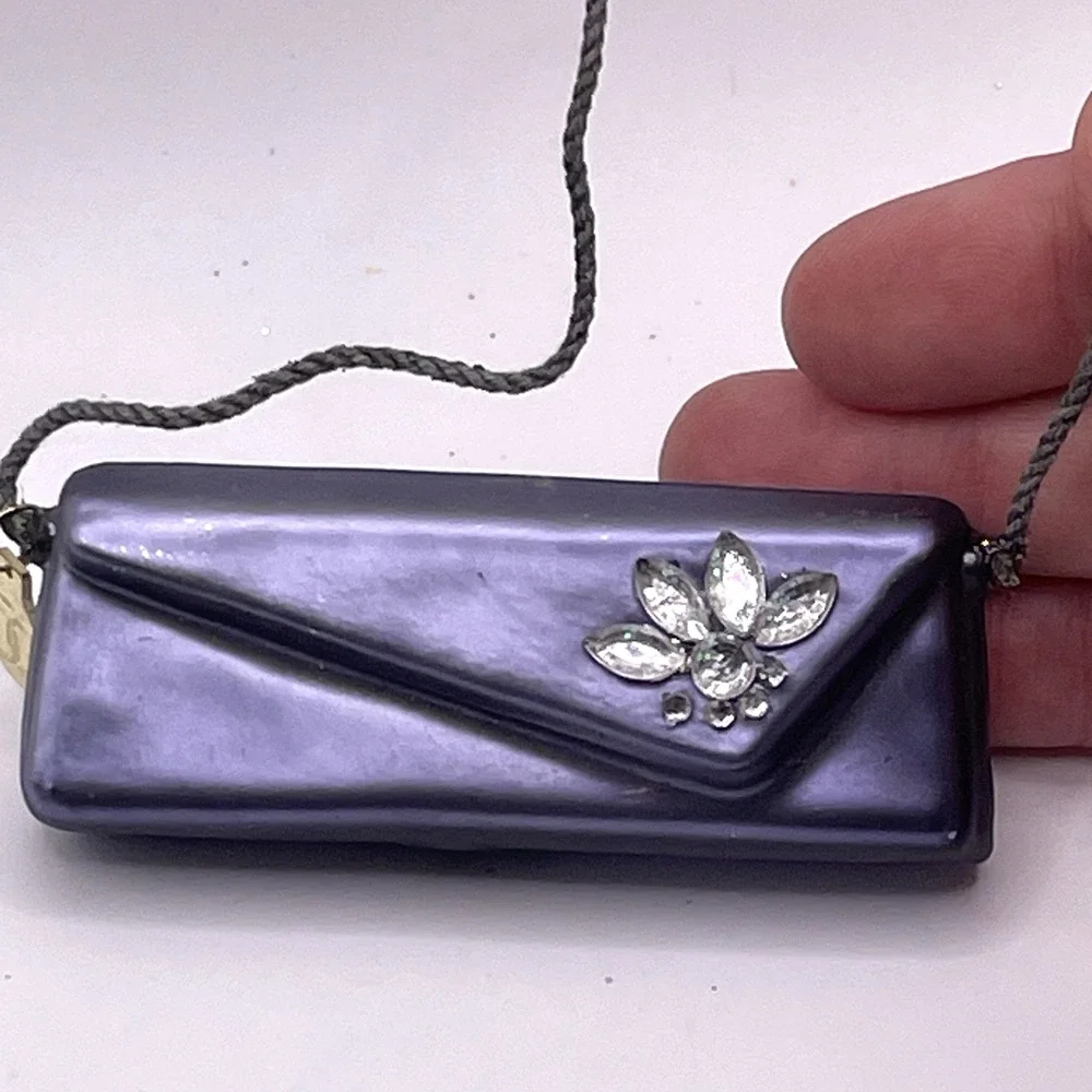 Vintage Dept 56 Rhinestone PURSE Glass Christmas‎ Ornament 3